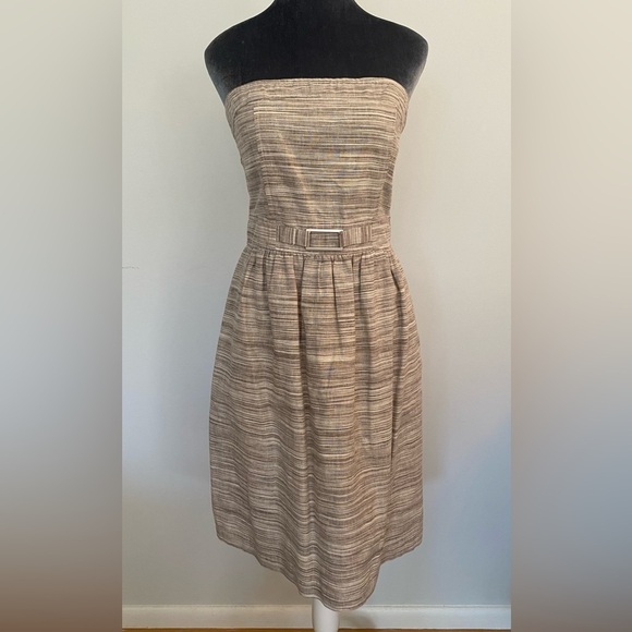 Banana Republic Linen Blend Strapless Dress with Pockets Taupe Size 4 - Picture 2 of 11